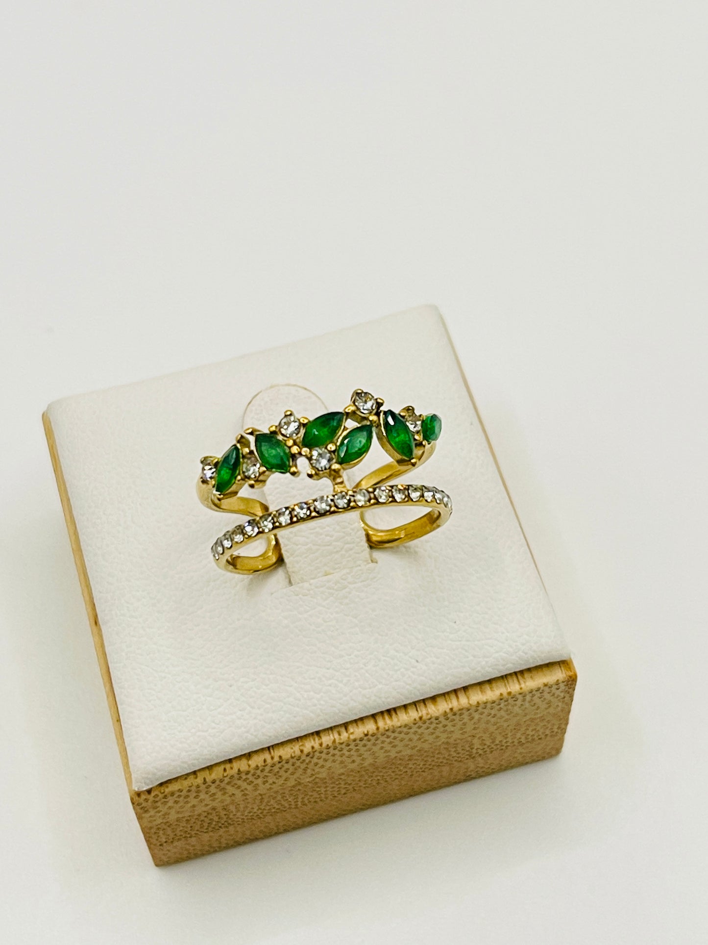 Emerald Crown Crystal Adjustable Ring - Gold