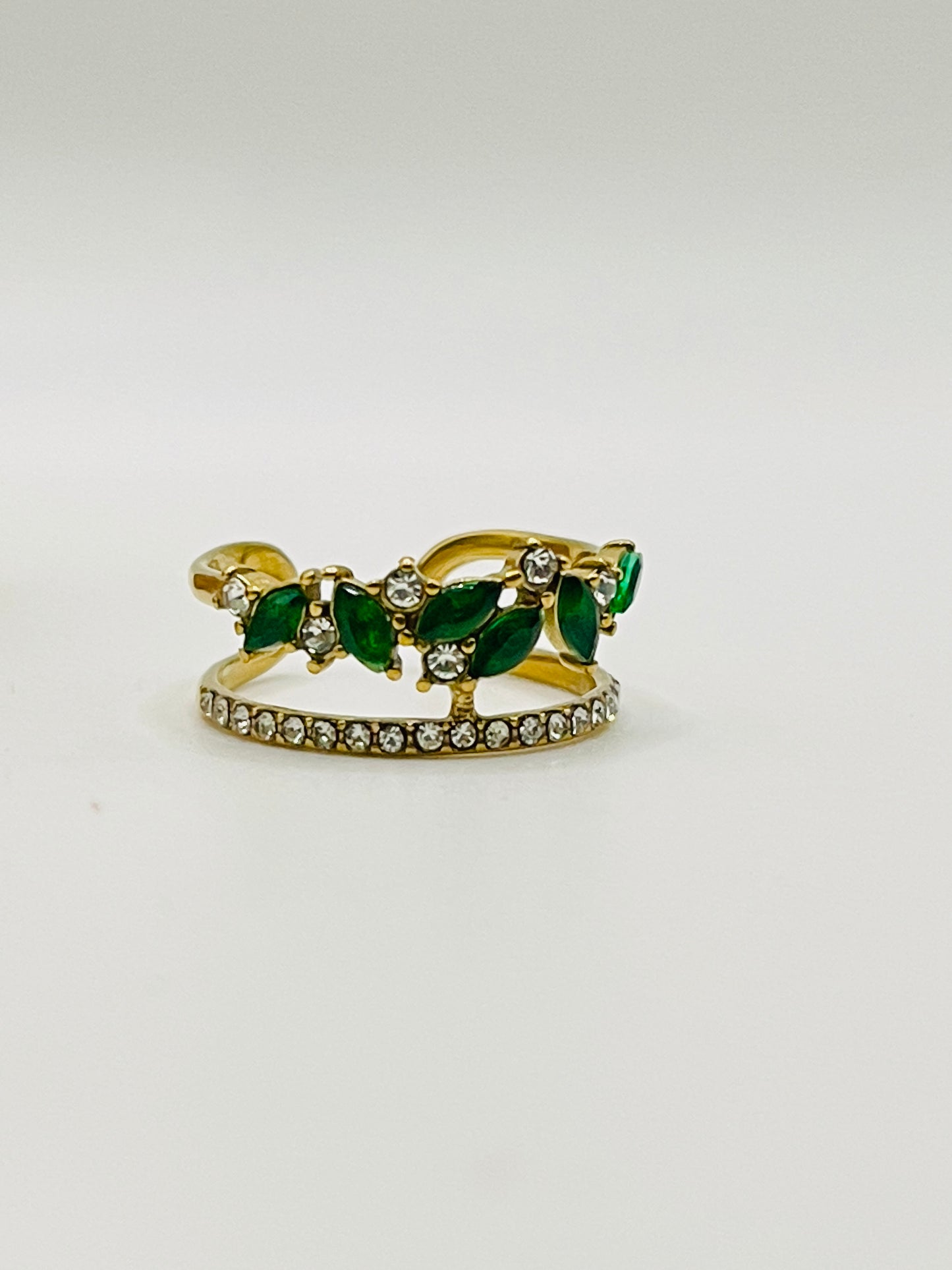 Emerald Crown Crystal Adjustable Ring - Gold