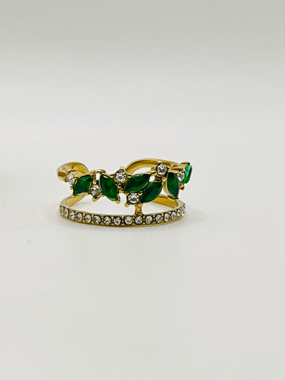 Emerald Crown Crystal Adjustable Ring - Gold