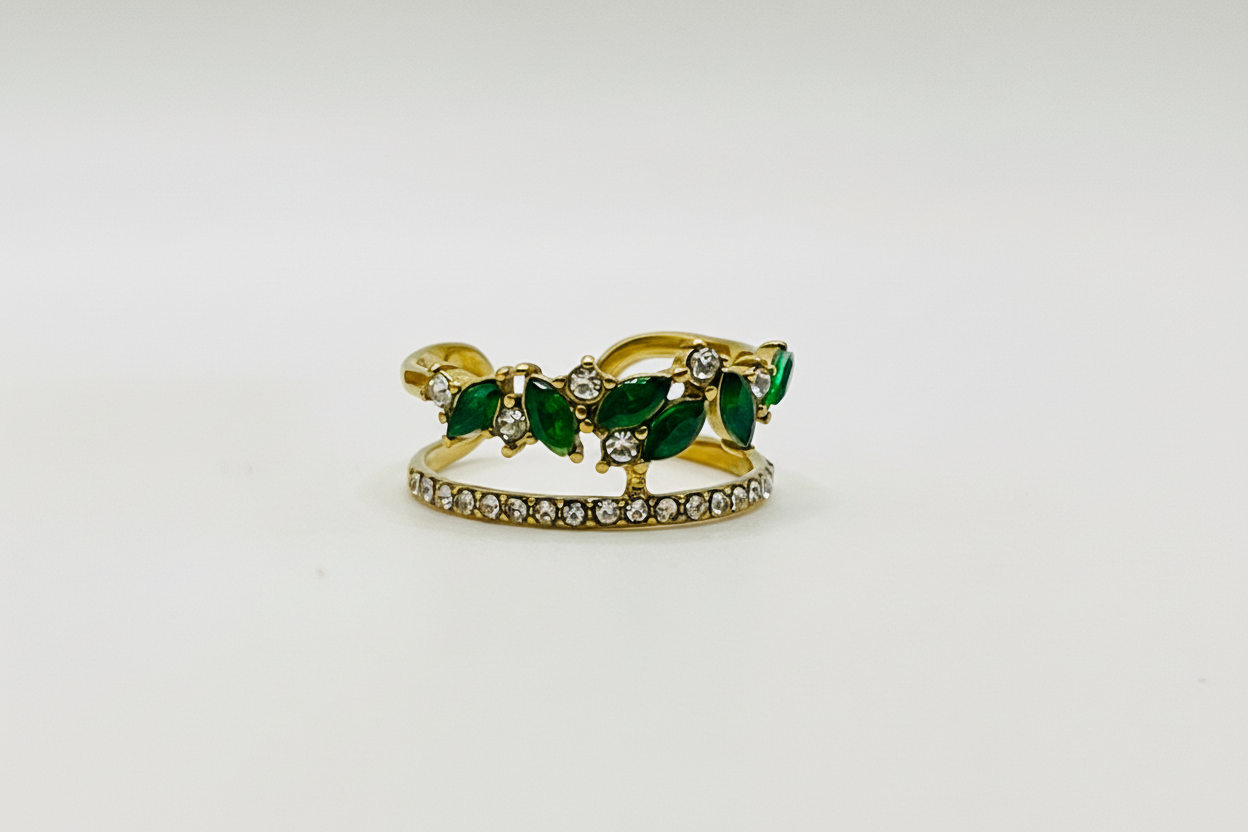 Emerald Crown Crystal Adjustable Ring - Gold