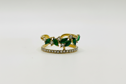Emerald Crown Crystal Adjustable Ring - Gold