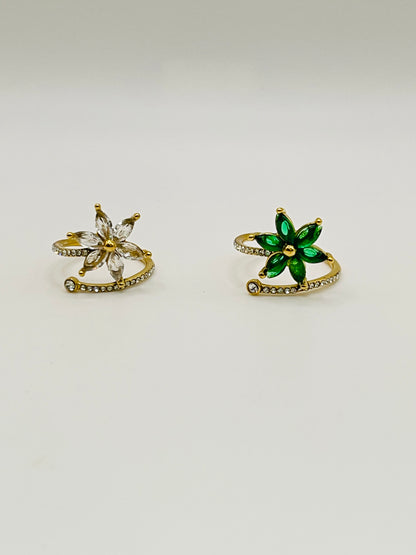 Emerald Crystal Adjustable Ring - Gold Rope Band