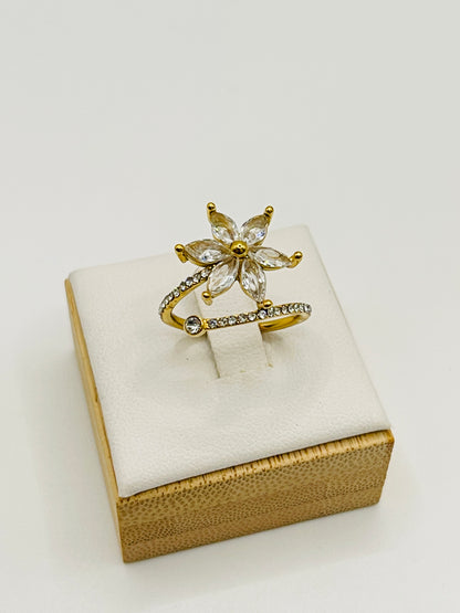 Emerald Crystal Adjustable Ring - Gold Rope Band