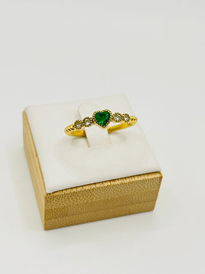 Pavé Heart Adjustable Ring - Gold Beaded Band