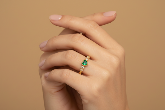 Pavé Heart Adjustable Ring - Gold Beaded Band