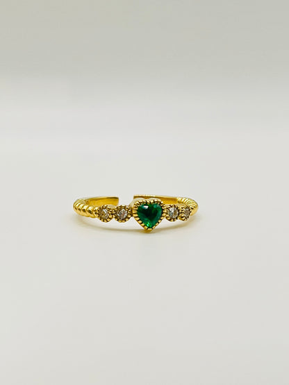 Pavé Heart Adjustable Ring - Gold Beaded Band