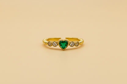 Pavé Heart Adjustable Ring - Gold Beaded Band