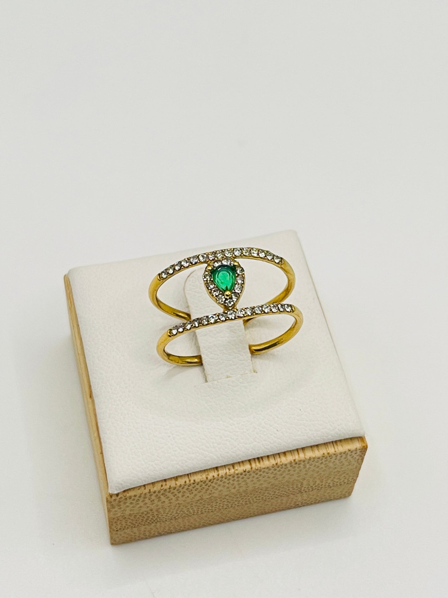 Emerald Marquise Crystal Adjustable Ring - Gold