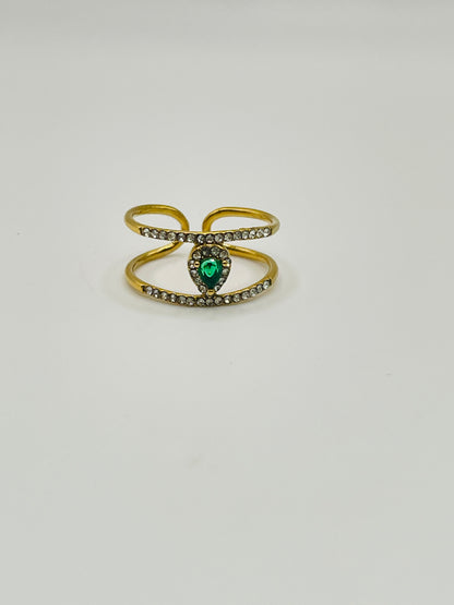 Emerald Marquise Crystal Adjustable Ring - Gold
