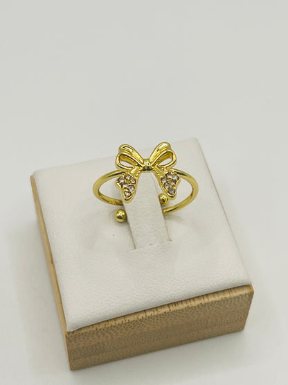 Crystal Bow Adjustable Ring - Gold Pavé
