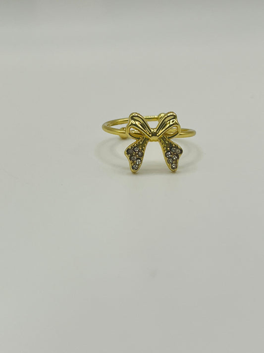 Crystal Bow Adjustable Ring - Gold Pavé