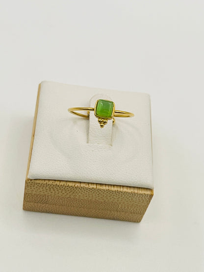 Emerald Cushion Stone Adjustable Ring - Gold