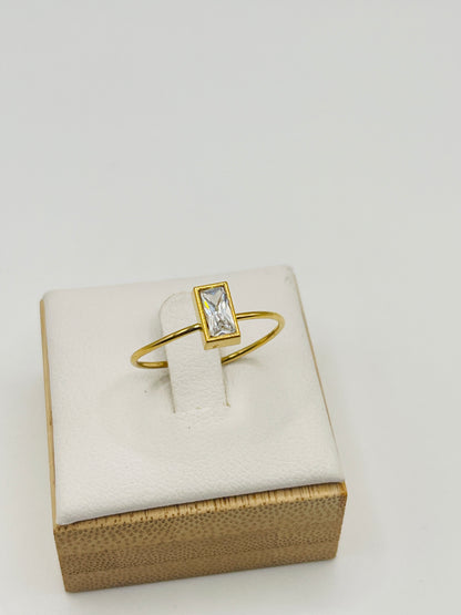 White Baguette Crystal Adjustable Ring - Gold