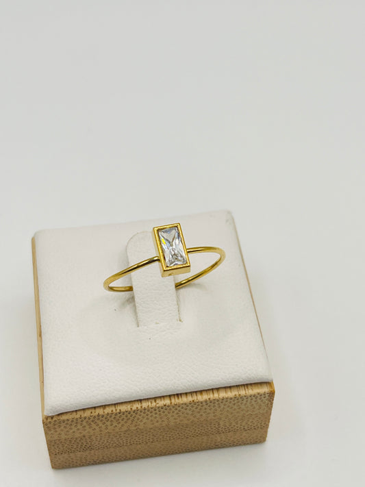 White Baguette Crystal Adjustable Ring - Gold