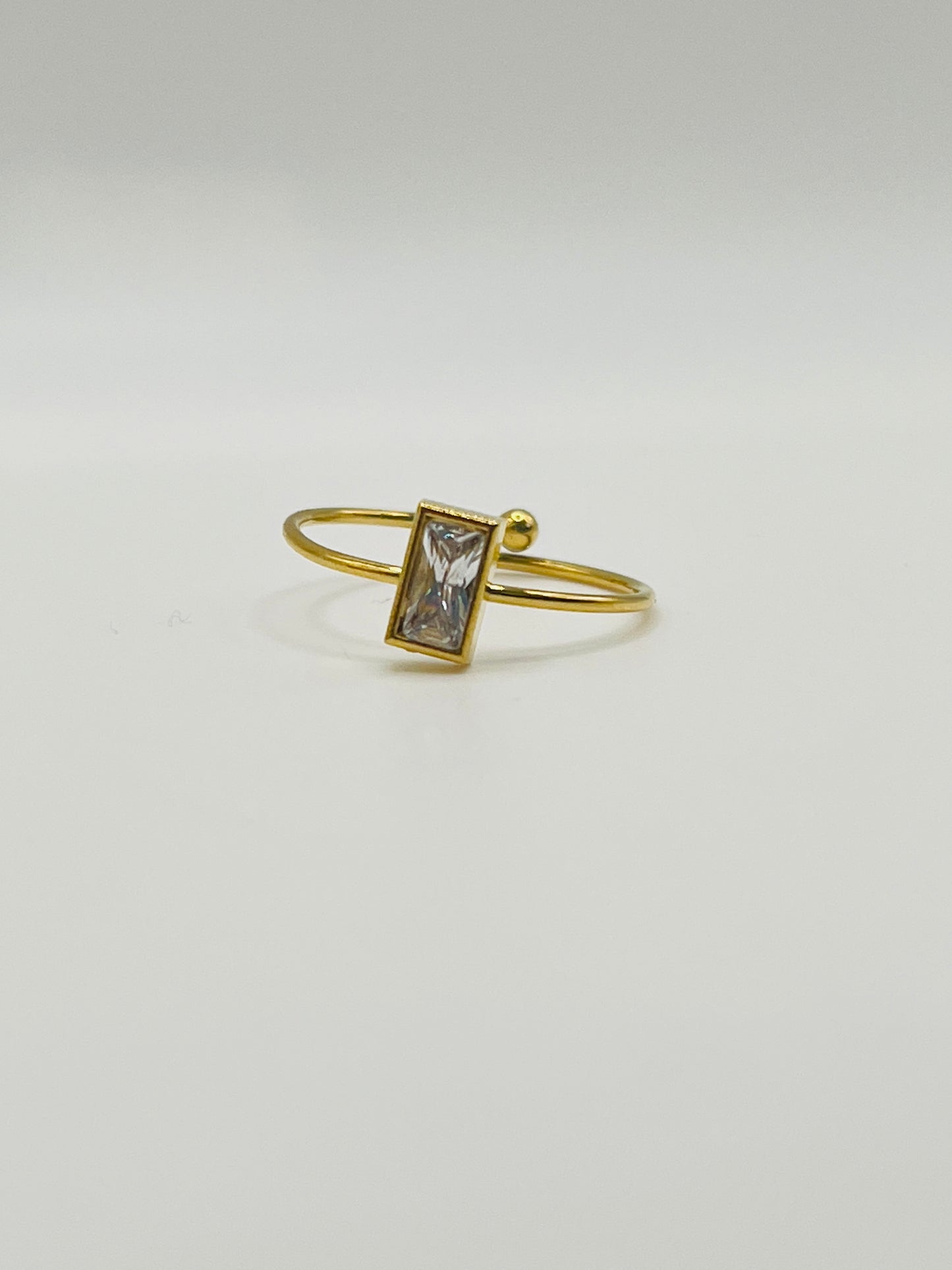 White Baguette Crystal Adjustable Ring - Gold