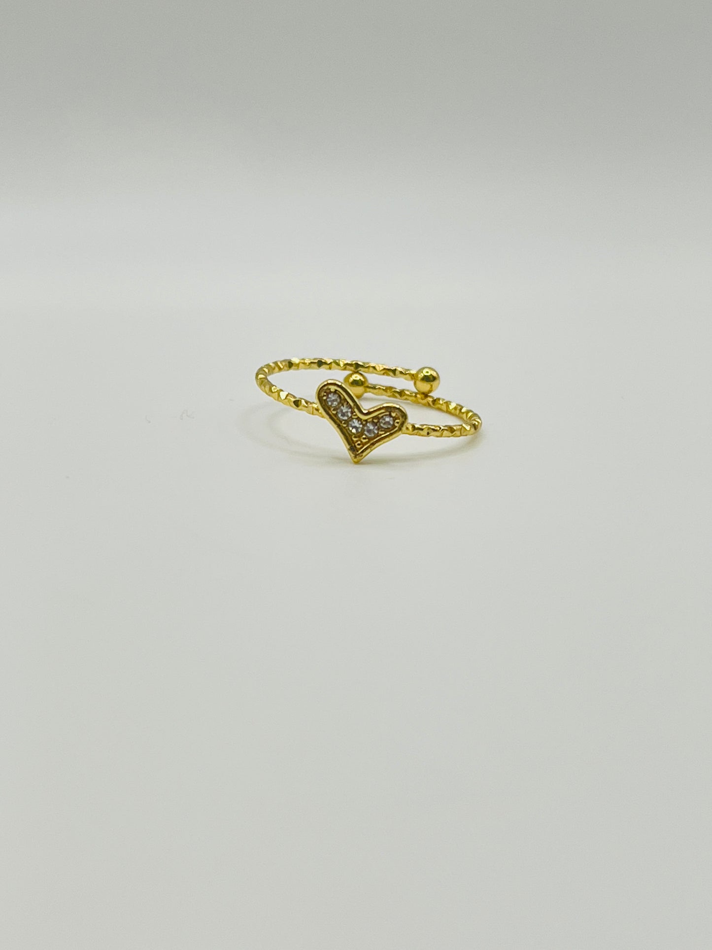 Pavé Heart Adjustable Ring - Gold Beaded Band