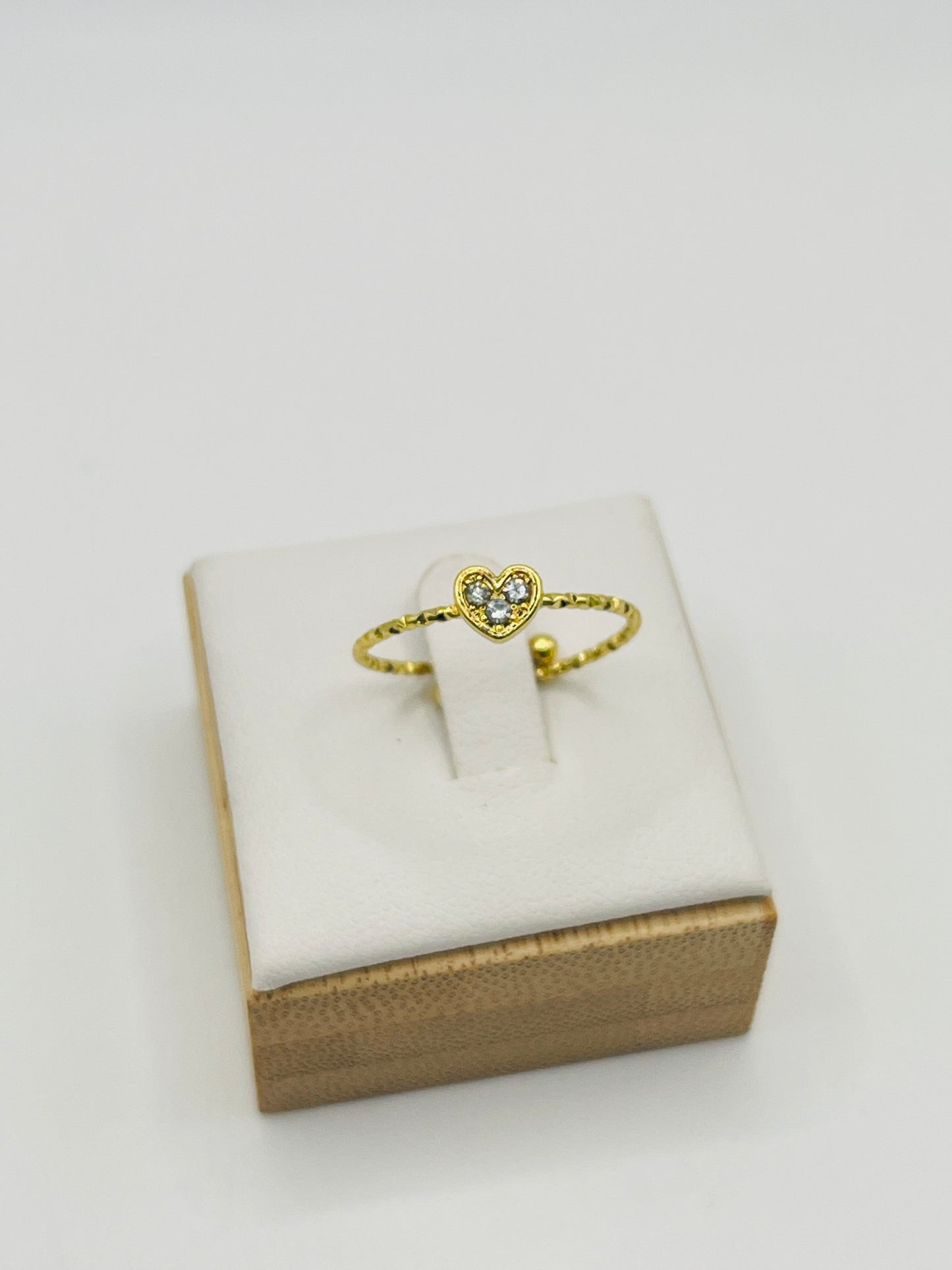 Petite Pavé Heart Adjustable Ring - Gold Chain Band