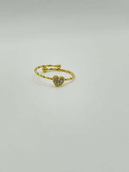 Petite Pavé Heart Adjustable Ring - Gold Chain Band