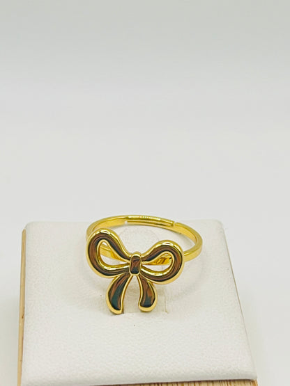 Gold Bow Adjustable Ring - Polished Finish