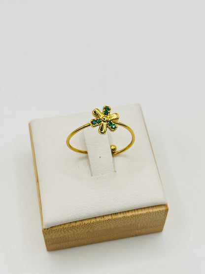 Emerald Flower Adjustable Ring - Gold