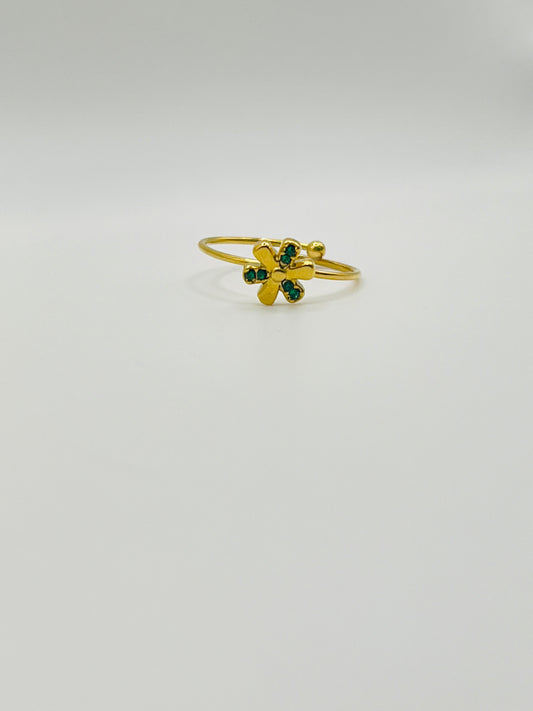 Emerald Flower Adjustable Ring - Gold