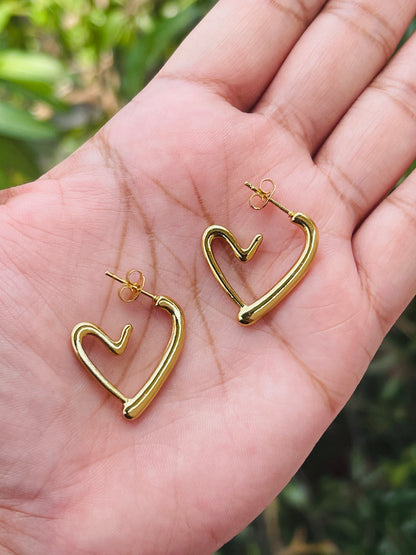 Open Heart Stud Earrings - gold hoops