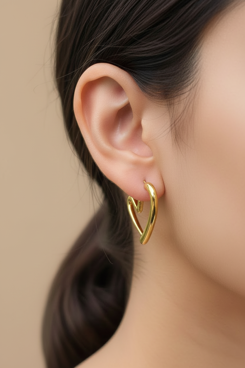 Open Heart Stud Earrings - gold hoops