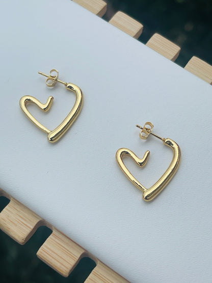 Open Heart Stud Earrings - gold hoops
