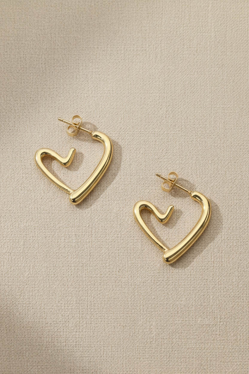 Open Heart Stud Earrings - gold hoops
