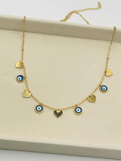 Evil Eye Heart Charm Necklace