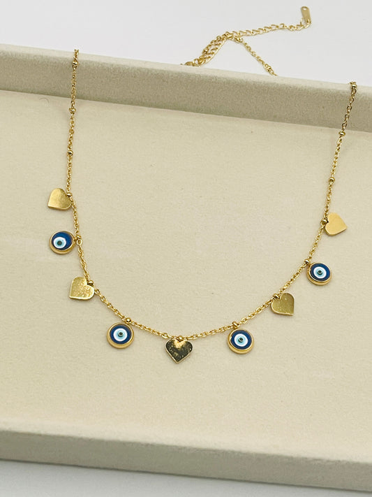 Evil Eye Heart Charm Necklace