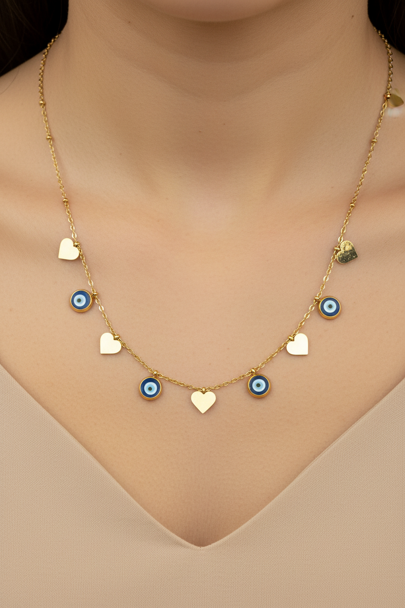 Evil Eye Heart Charm Necklace
