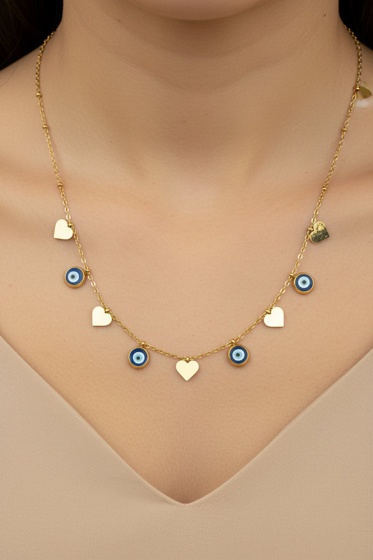 Evil Eye Heart Charm Necklace