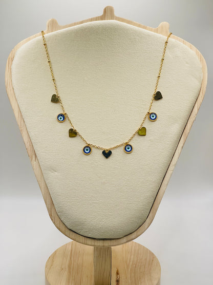 Evil Eye Heart Charm Necklace