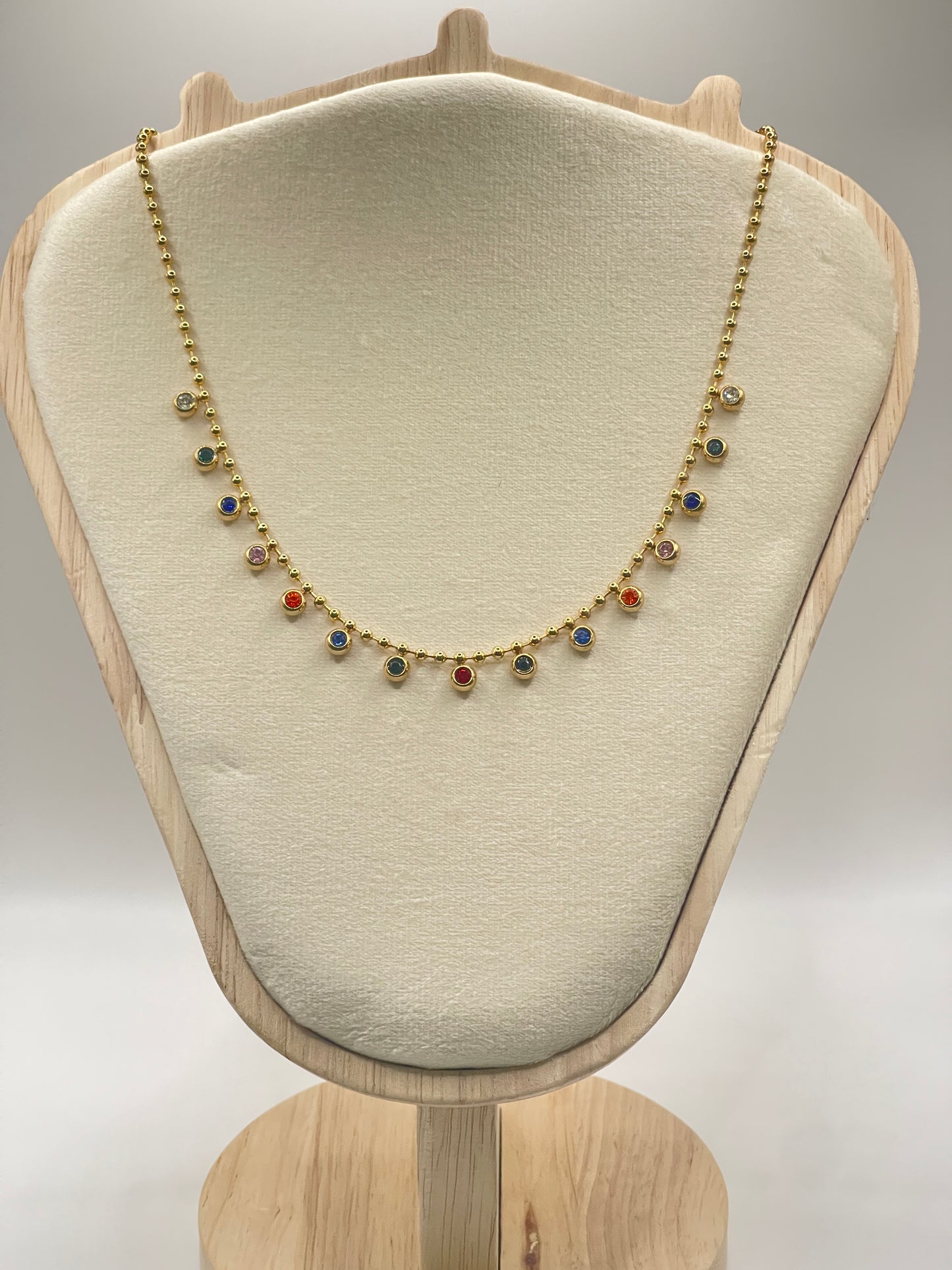 Multicolor Stone Gold Chain Necklace