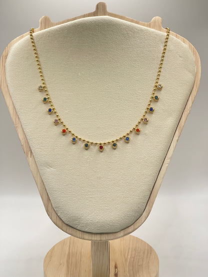Multicolor Stone Gold Chain Necklace