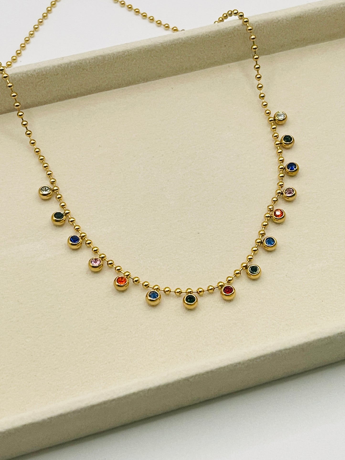 Multicolor Stone Gold Chain Necklace