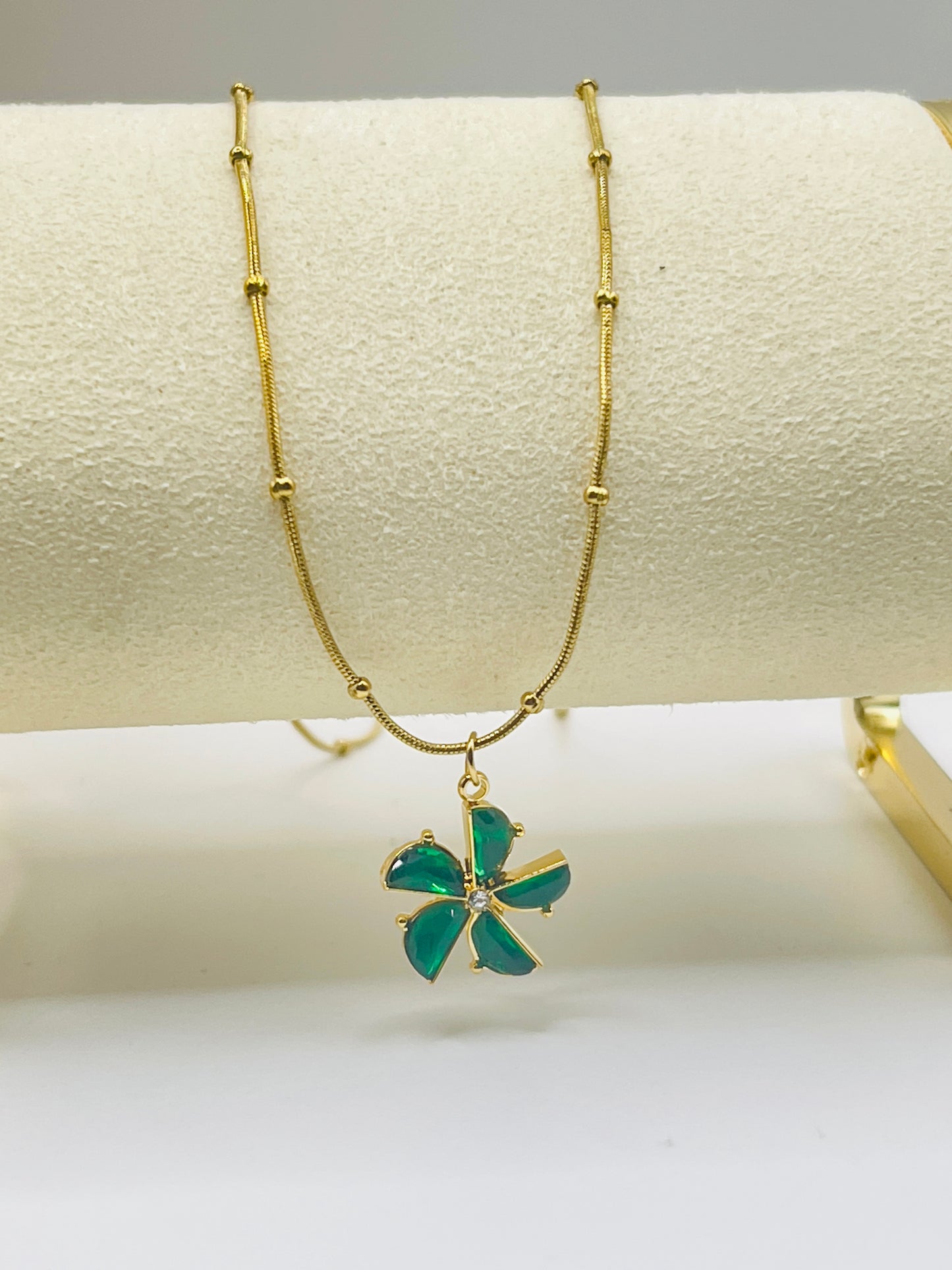 Emerald Bloom Charm Necklace