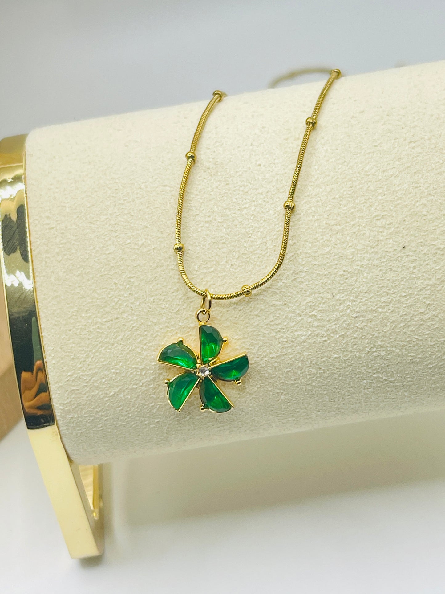 Emerald Bloom Charm Necklace