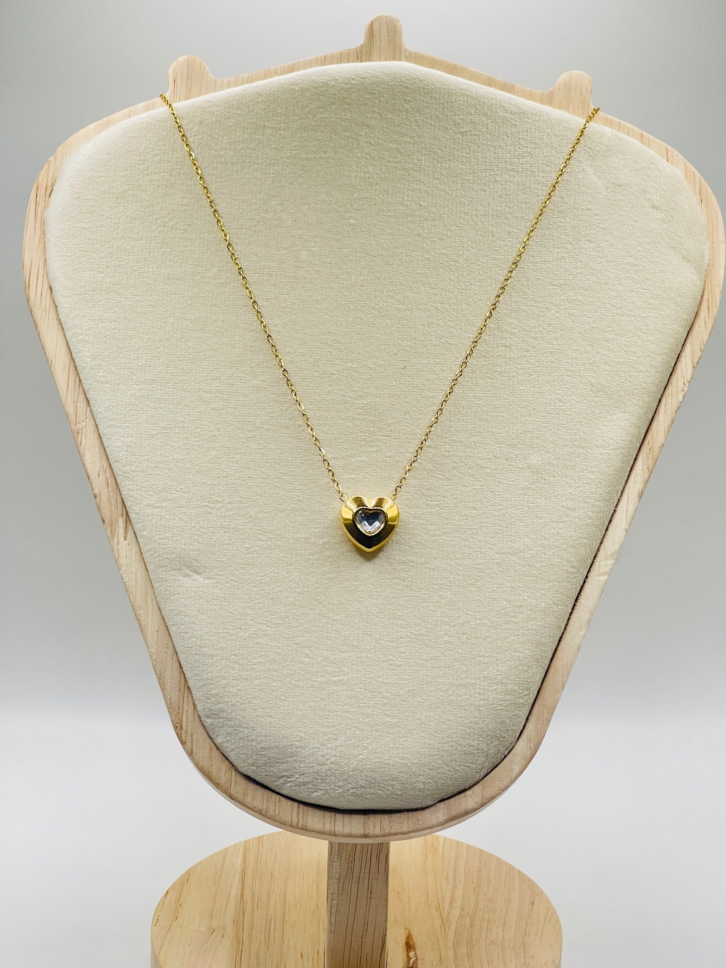 Gold Heart Crystal Pendant Necklace