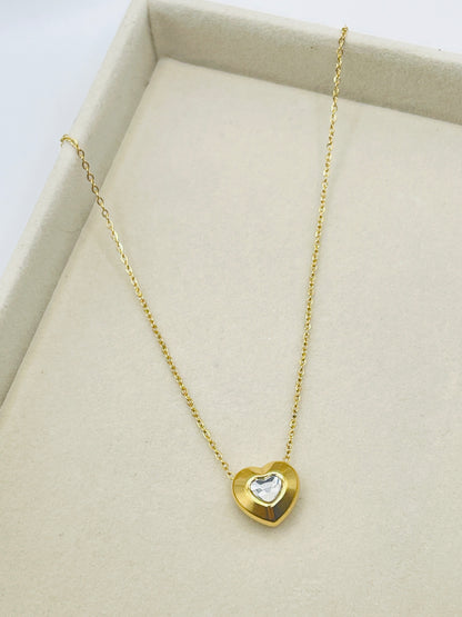 Gold Heart Crystal Pendant Necklace