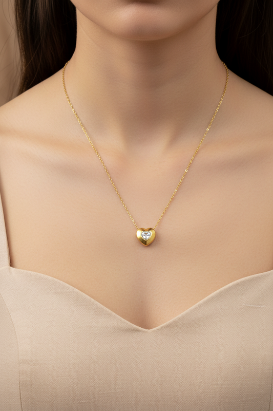 Gold Heart Crystal Pendant Necklace
