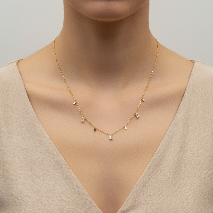 Delicate Baguette Charm Necklace