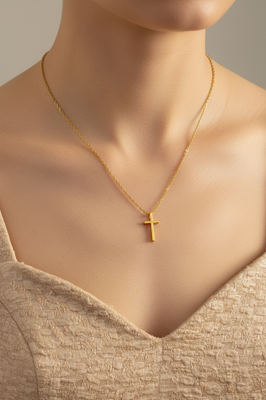 Classic Cross Pendant Chain – Gold (Unisex)