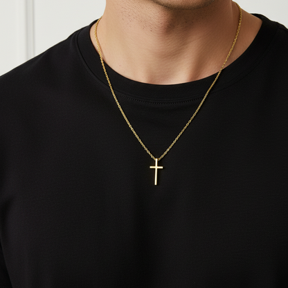 Classic Cross Pendant Chain – Gold (Unisex)