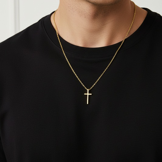 Classic Cross Pendant Chain – Gold (Unisex)