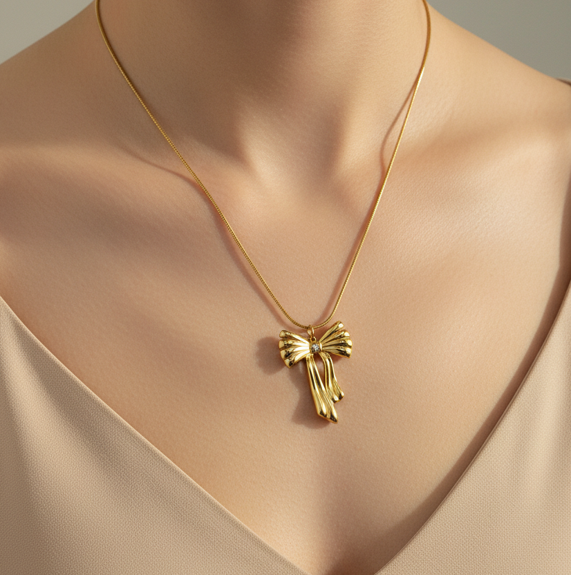 Elegant Bow Charm Chain -Gold