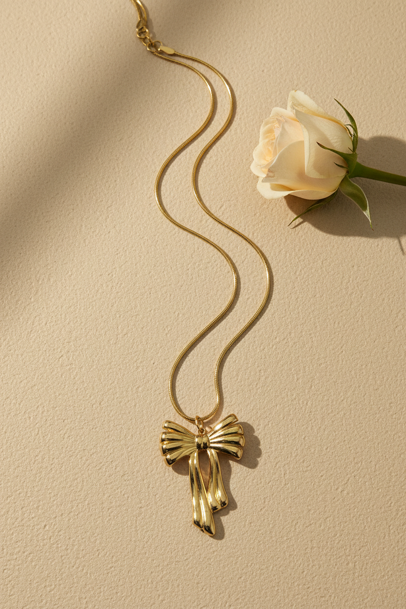 Elegant Bow Charm Chain -Gold