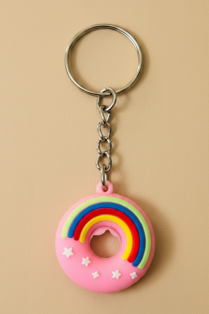 Rainbow Donut Keychain – Pastel Pink