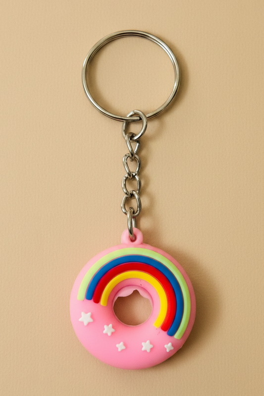 Rainbow Donut Keychain – Pastel Pink
